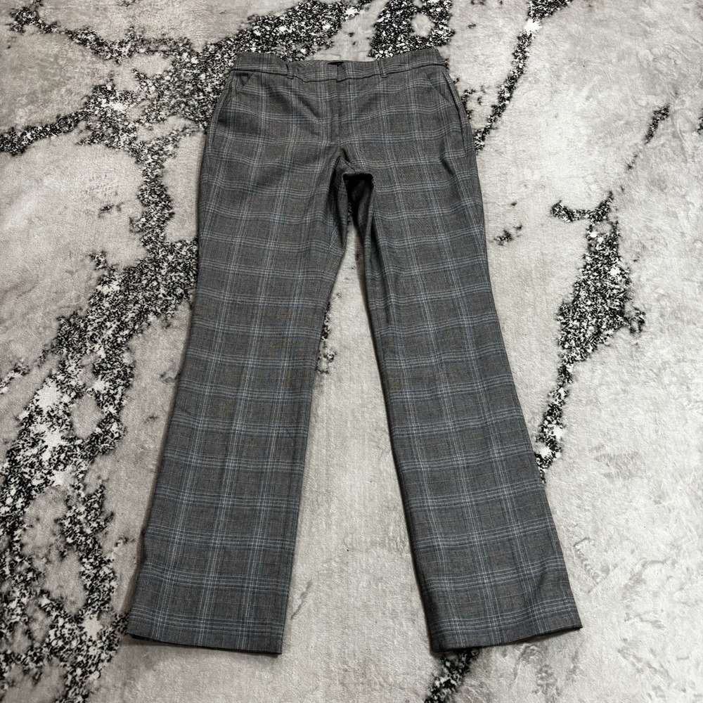 White House Black Market The Slim Curvy Plaid Dress Pants Size 8 Gray Blue Work